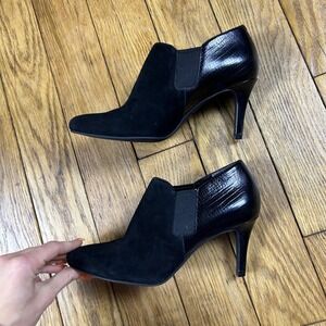 Cole Haan Womens Black Suede Croc Embossed Leather Shootie Heeled Booties 6.5B